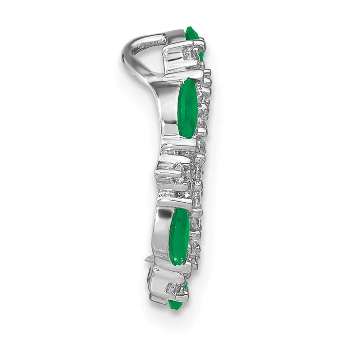 Necklaces TreasureFineJewelers 14k White Gold Emerald and Diamond Circle Chain Slide
