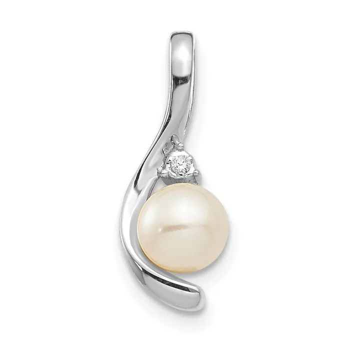Necklaces TreasureFineJewelers 14k White Gold FW Cultured Pearl and Diamond Pendant