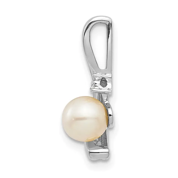 Necklaces TreasureFineJewelers 14k White Gold FW Cultured Pearl and Diamond Pendant