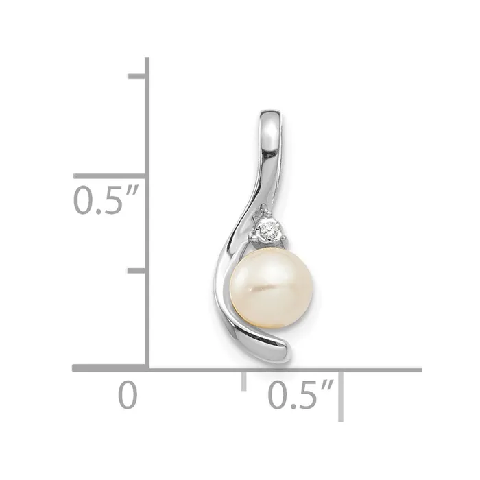 Necklaces TreasureFineJewelers 14k White Gold FW Cultured Pearl and Diamond Pendant