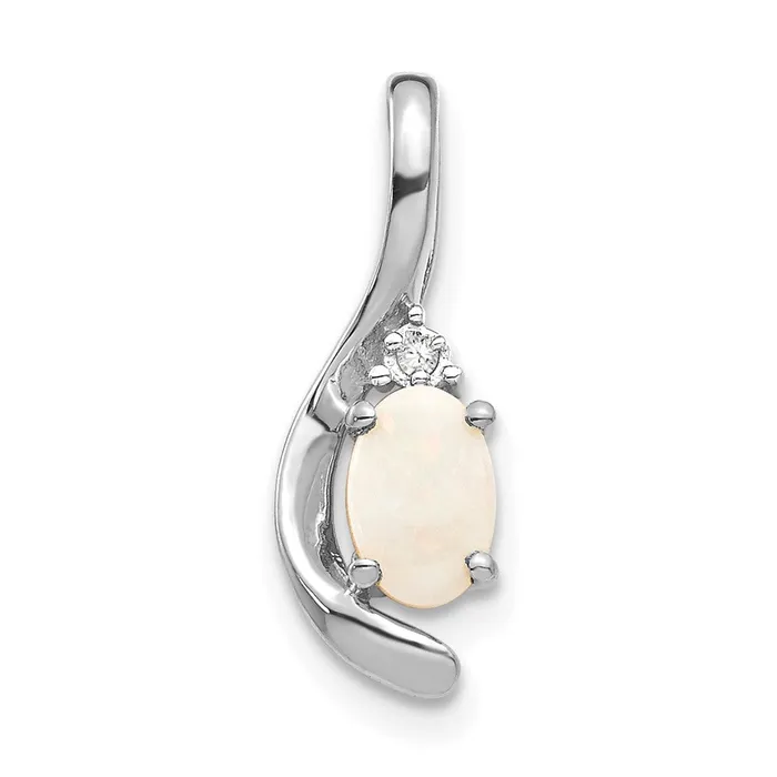 Necklaces TreasureFineJewelers 14k White Gold Opal and Diamond Pendant