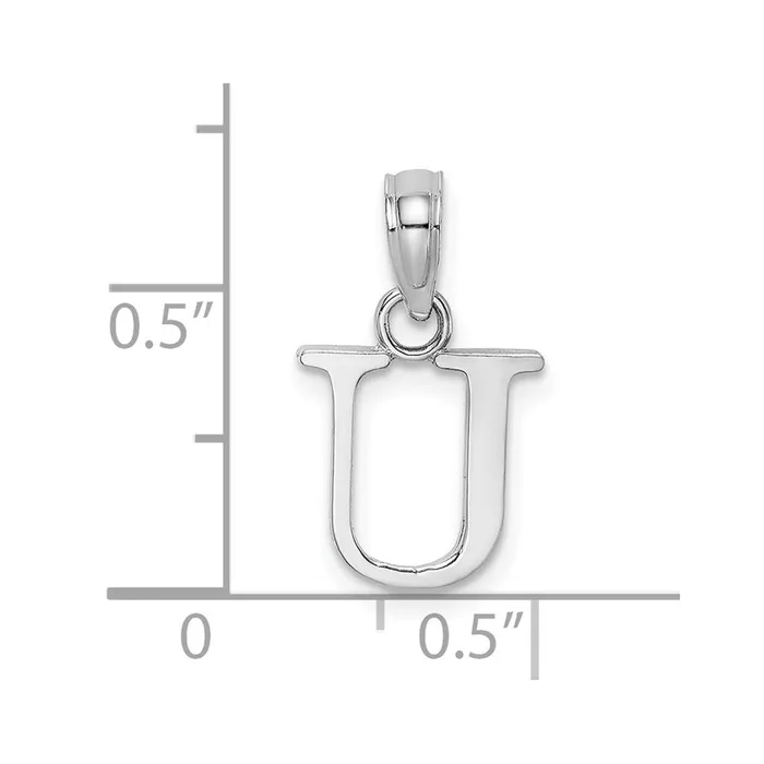Necklaces TreasureFineJewelers 14K White Gold Polished Block Letter U Initial Pendant