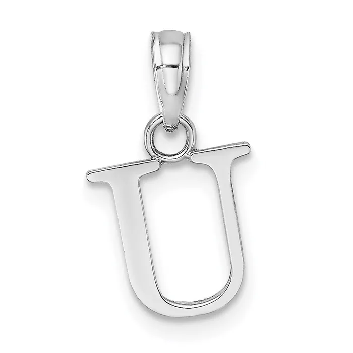 Necklaces TreasureFineJewelers 14K White Gold Polished Block Letter U Initial Pendant