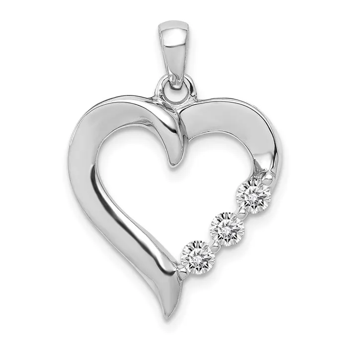 Necklaces TreasureFineJewelers 14k White Gold Three Stone 14ct Diamond Heart Pendant Necklaces TreasureFineJewelers 14k White Gold Three Stone 14ct Diamond Heart Pendant