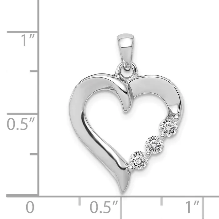 Necklaces TreasureFineJewelers 14k White Gold Three Stone 14ct Diamond Heart Pendant