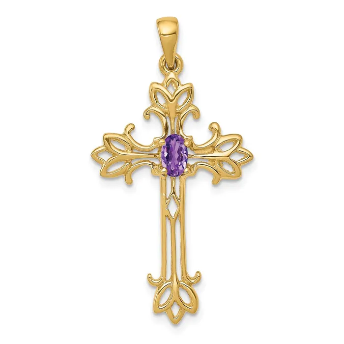 Necklaces TreasureFineJewelers 14k Yellow Gold Polished Amethyst Cross Pendant Necklaces TreasureFineJewelers 14k Yellow Gold Polished Amethyst Cross Pendant