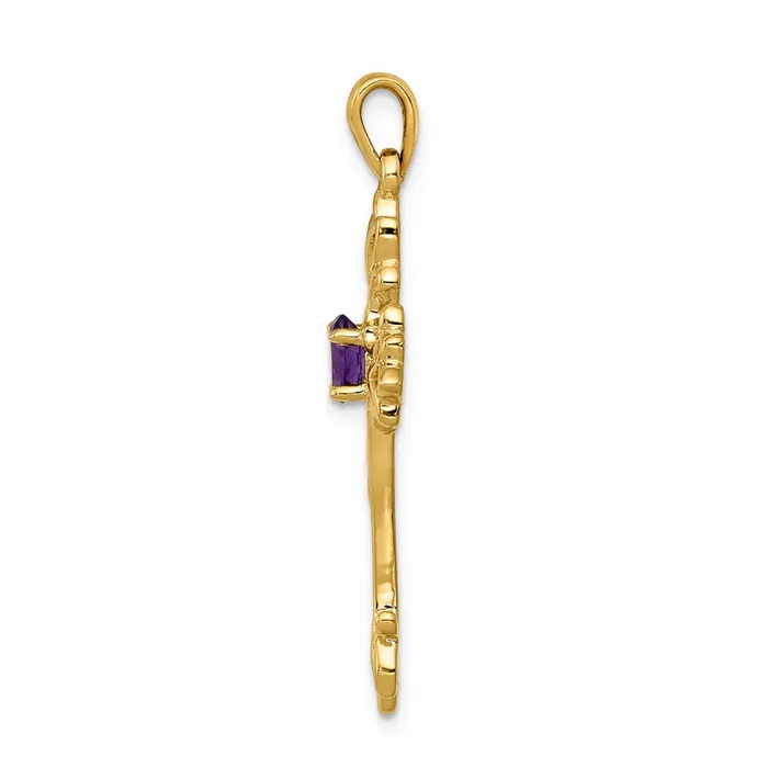 Necklaces TreasureFineJewelers 14k Yellow Gold Polished Amethyst Cross Pendant