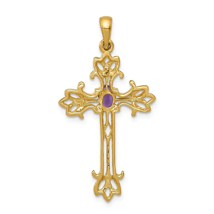 Necklaces TreasureFineJewelers 14k Yellow Gold Polished Amethyst Cross Pendant