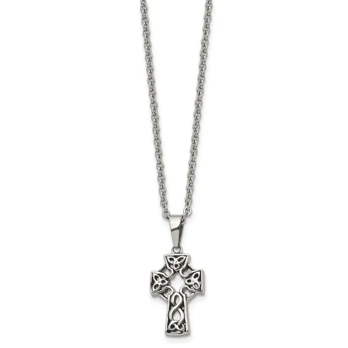 Necklaces TreasureFineJewelers Chisel Stainless Steel Antiqued and Brushed Celtic Cross Pendant on a 18 inch Cable Chain Necklace