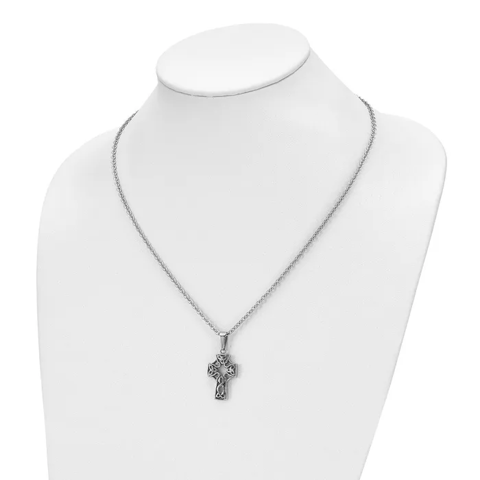 Necklaces TreasureFineJewelers Chisel Stainless Steel Antiqued and Brushed Celtic Cross Pendant on a 18 inch Cable Chain Necklace