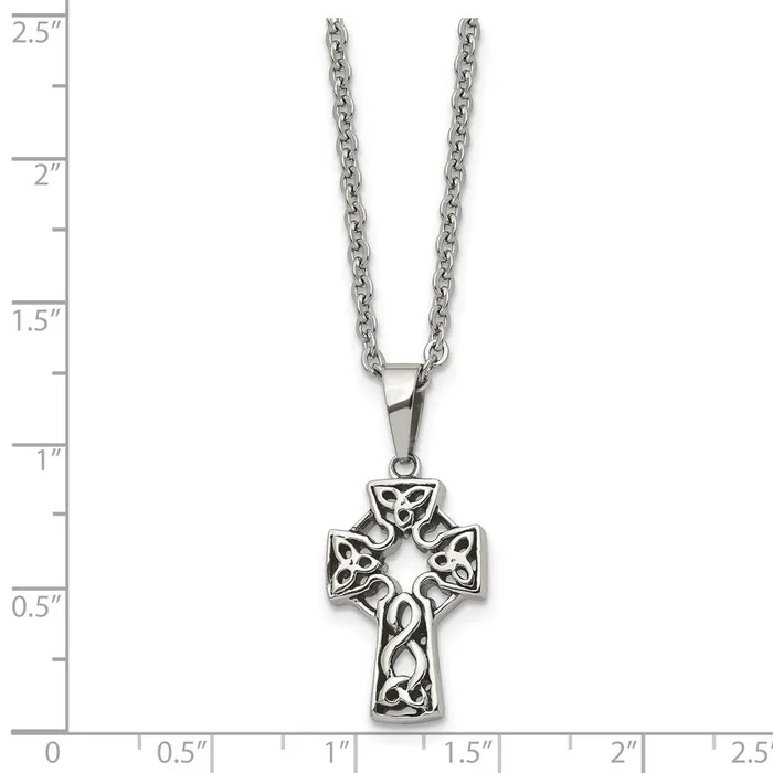 Necklaces TreasureFineJewelers Chisel Stainless Steel Antiqued and Brushed Celtic Cross Pendant on a 18 inch Cable Chain Necklace