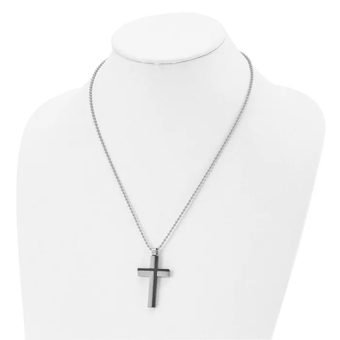 Necklaces TreasureFineJewelers Chisel Stainless Steel Polished Black IPplated Laser Cut Cross Pendant on a 20 inch Ball Chain Necklace