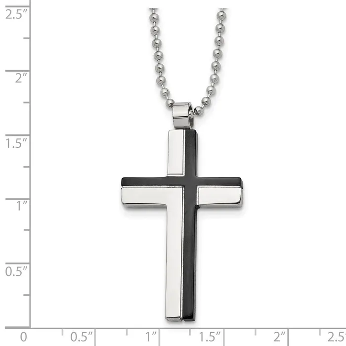 Necklaces TreasureFineJewelers Chisel Stainless Steel Polished Black IPplated Laser Cut Cross Pendant on a 20 inch Ball Chain Necklace