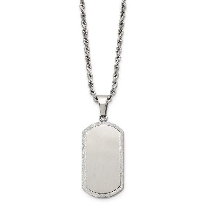 Necklaces TreasureFineJewelers Chisel Stainless Steel Polished Laser Cut Edges Dog Tag on a 22 inch Rope Chain Necklace