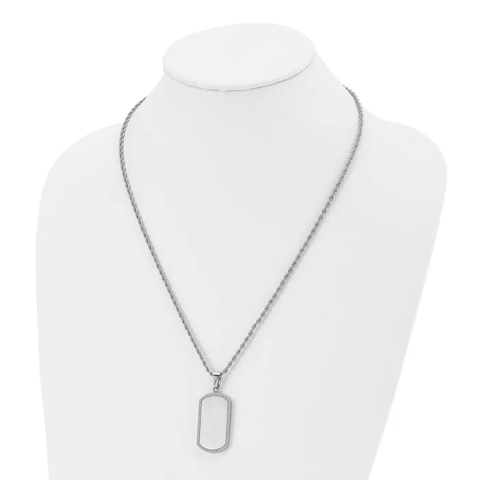 Necklaces TreasureFineJewelers Chisel Stainless Steel Polished Laser Cut Edges Dog Tag on a 22 inch Rope Chain Necklace