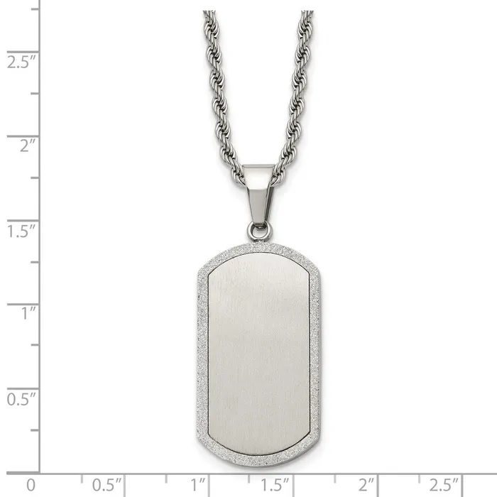 Necklaces TreasureFineJewelers Chisel Stainless Steel Polished Laser Cut Edges Dog Tag on a 22 inch Rope Chain Necklace