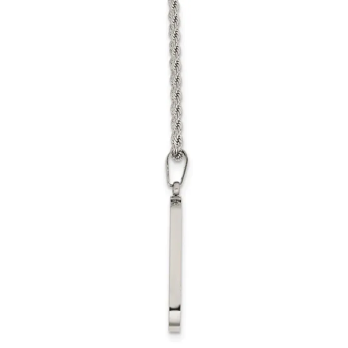 Necklaces TreasureFineJewelers Chisel Stainless Steel Polished Laser Cut Edges Dog Tag on a 22 inch Rope Chain Necklace