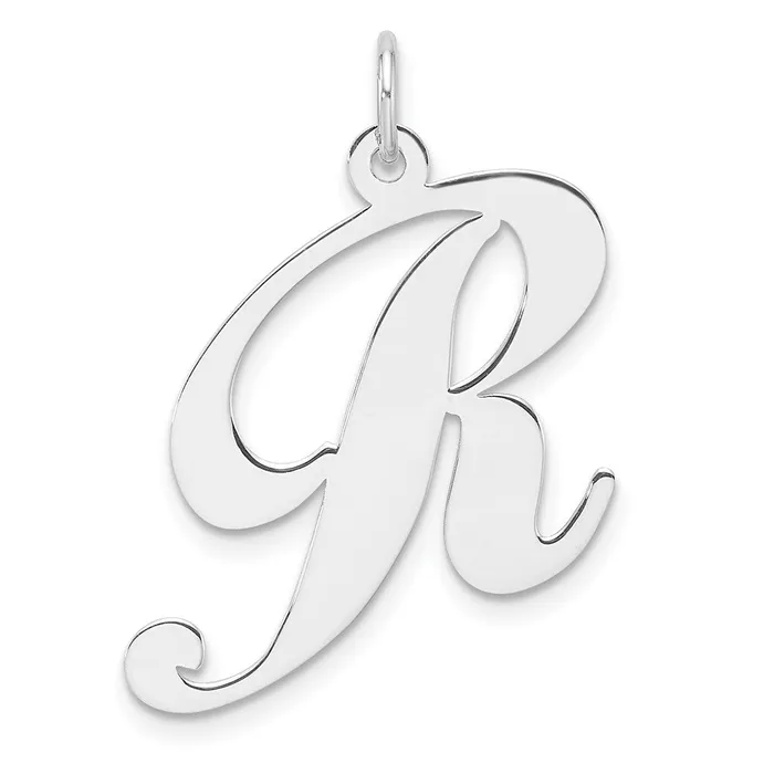 Necklaces TreasureFineJewelers Large Sterling Silver Rhodiumplated Fancy Script Letter R Initial Charm Necklaces TreasureFineJewelers Large Sterling Silver Rhodiumplated Fancy Script Letter R Initial Charm