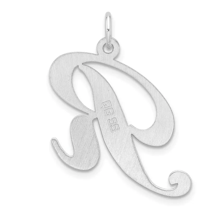 Necklaces TreasureFineJewelers Large Sterling Silver Rhodiumplated Fancy Script Letter R Initial Charm