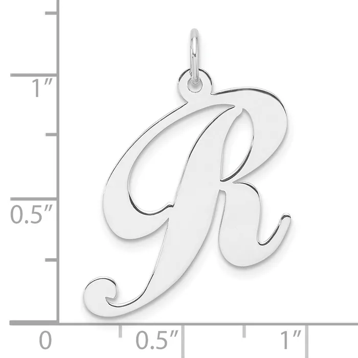 Necklaces TreasureFineJewelers Large Sterling Silver Rhodiumplated Fancy Script Letter R Initial Charm