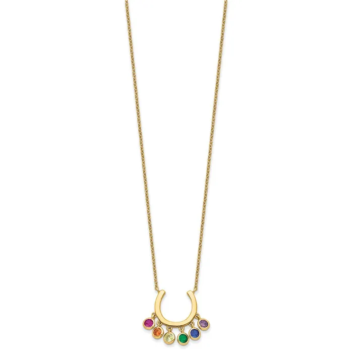 Necklaces TreasureFineJewelers Prizma Sterling Silver Goldtone 14K Flash Goldplated 16 inch Colorful CZ Horseshoe Necklace with 2 inch Extender