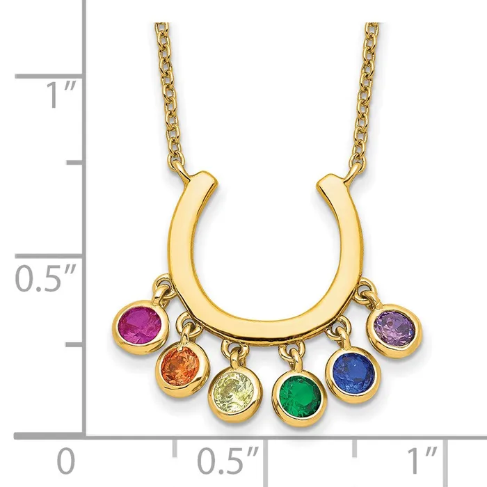Necklaces TreasureFineJewelers Prizma Sterling Silver Goldtone 14K Flash Goldplated 16 inch Colorful CZ Horseshoe Necklace with 2 inch Extender
