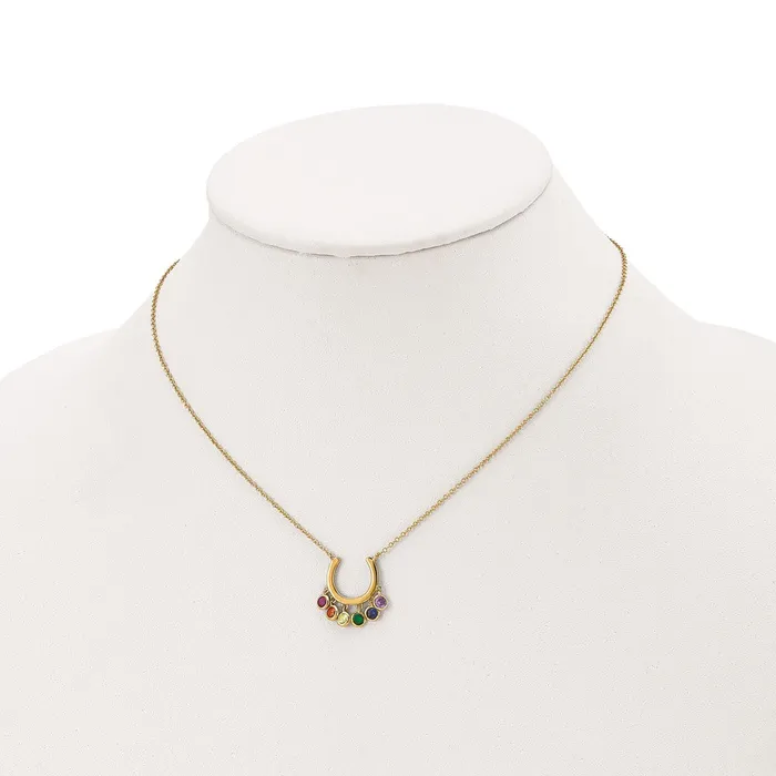 Necklaces TreasureFineJewelers Prizma Sterling Silver Goldtone 14K Flash Goldplated 16 inch Colorful CZ Horseshoe Necklace with 2 inch Extender