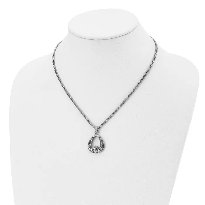 Necklaces TreasureFineJewelers Stainless Steel Antiqued and Polished Claddagh 18in Necklace