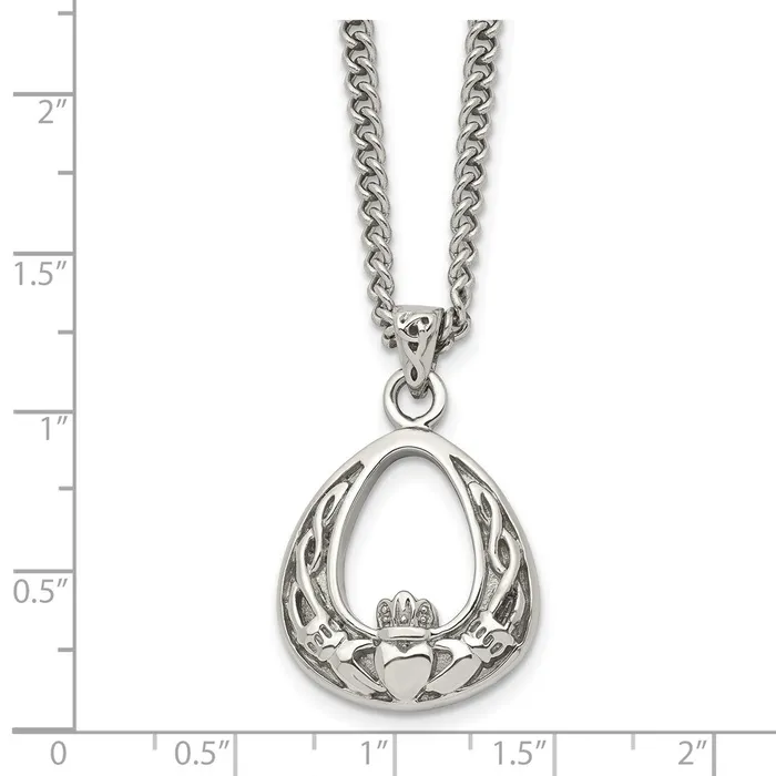 Necklaces TreasureFineJewelers Stainless Steel Antiqued and Polished Claddagh 18in Necklace