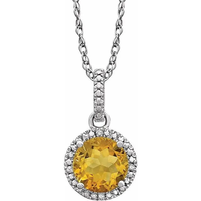 Necklaces TreasureFineJewelers Sterling Silver Citrine 01 CTW Diamond 18 Necklace Necklaces TreasureFineJewelers Sterling Silver Citrine 01 CTW Diamond 18 Necklace