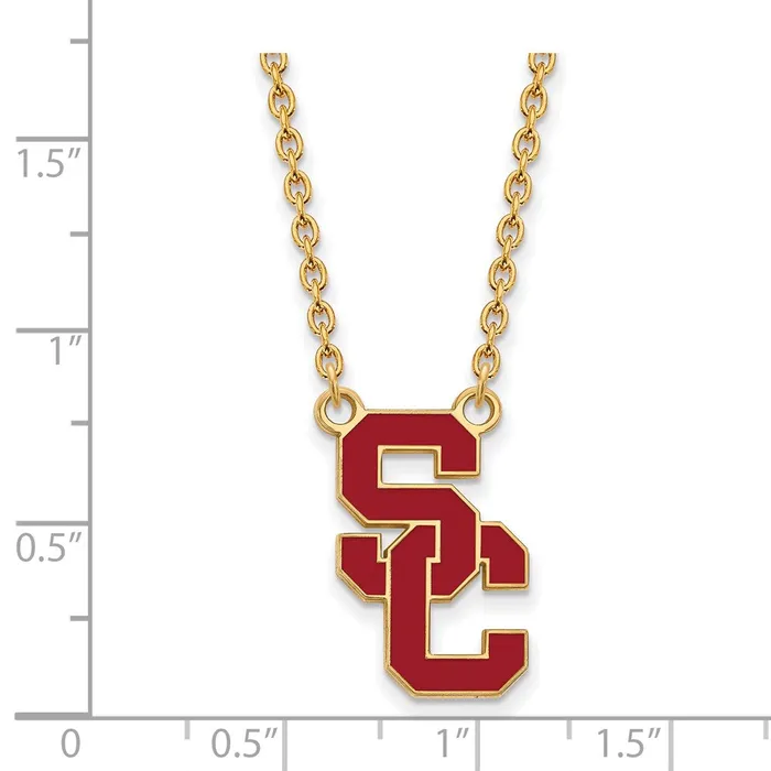 Necklaces TreasureFineJewelers Sterling Silver Goldplated University of Southern California SC Large Enameled Pendant 18 inch Necklace