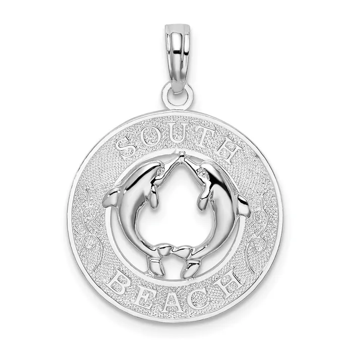 Necklaces TreasureFineJewelers Sterling Silver PolishTextured South Beach Dolphin Circle Pendant Necklaces TreasureFineJewelers Sterling Silver PolishTextured South Beach Dolphin Circle Pendant