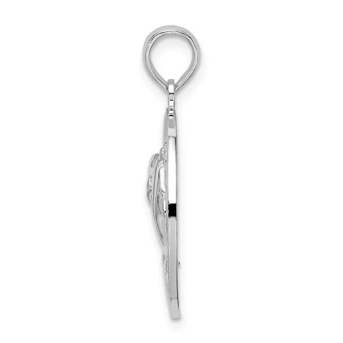 Necklaces TreasureFineJewelers Sterling Silver PolishTextured South Beach Dolphin Circle Pendant