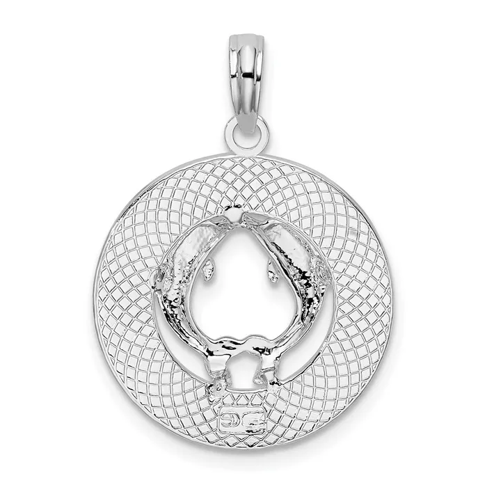 Necklaces TreasureFineJewelers Sterling Silver PolishTextured South Beach Dolphin Circle Pendant