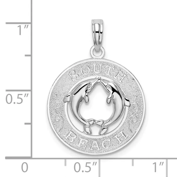 Necklaces TreasureFineJewelers Sterling Silver PolishTextured South Beach Dolphin Circle Pendant
