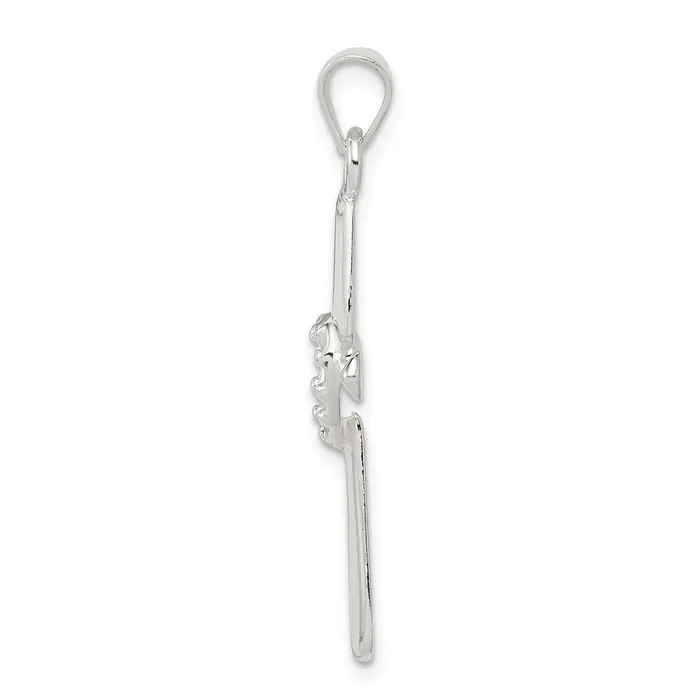 Necklaces TreasureFineJewelers Sterling Silver Polished and Textured Cross w Heart Pendant