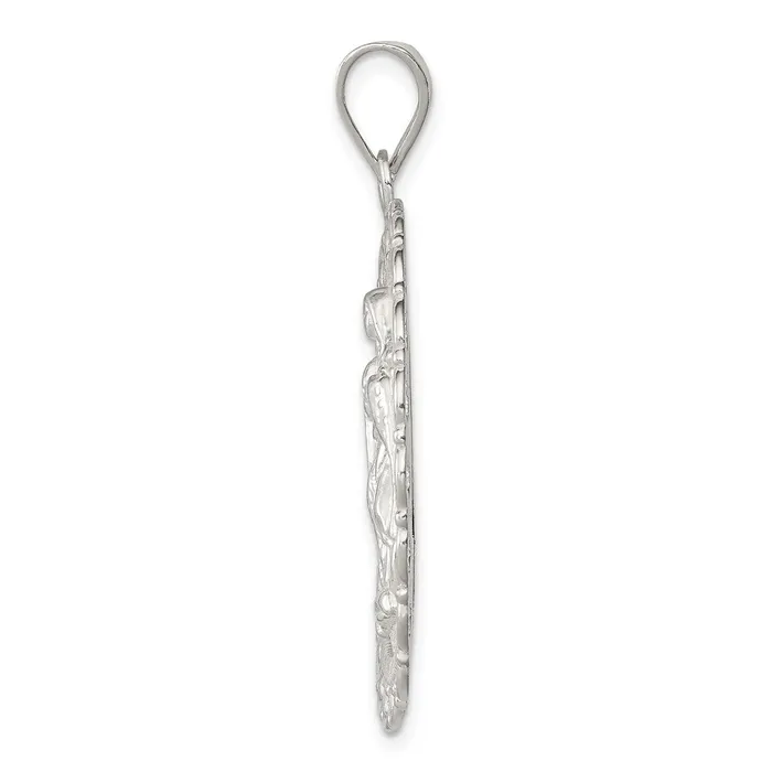 Necklaces TreasureFineJewelers Sterling Silver Polished Religious Ruffled Circle Pendant