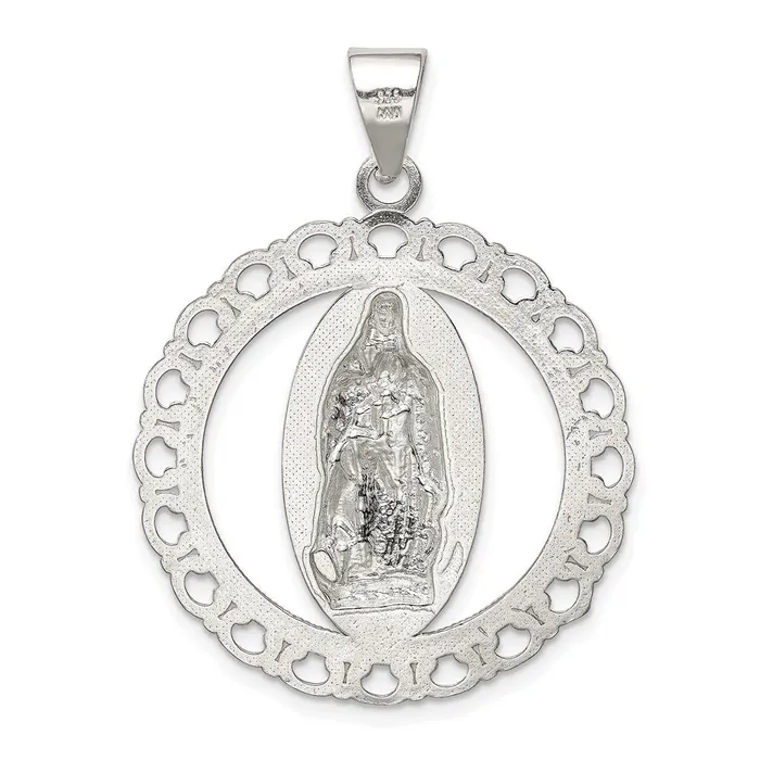 Necklaces TreasureFineJewelers Sterling Silver Polished Religious Ruffled Circle Pendant