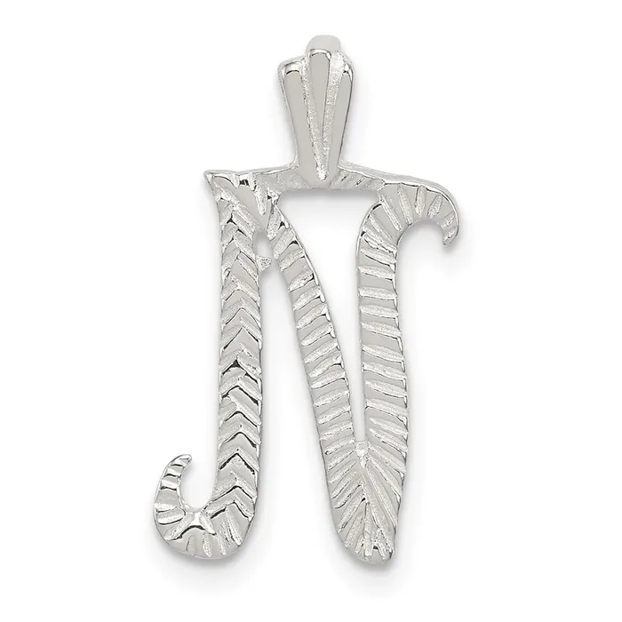 Necklaces TreasureFineJewelers Sterling Silver Polished Textured Letter N Initial Chain Slide Necklaces TreasureFineJewelers Sterling Silver Polished Textured Letter N Initial Chain Slide