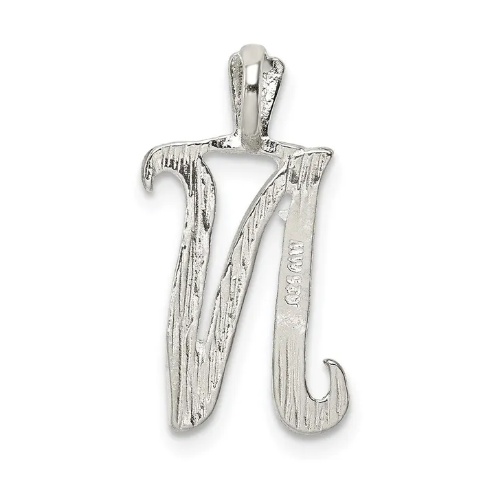 Necklaces TreasureFineJewelers Sterling Silver Polished Textured Letter N Initial Chain Slide