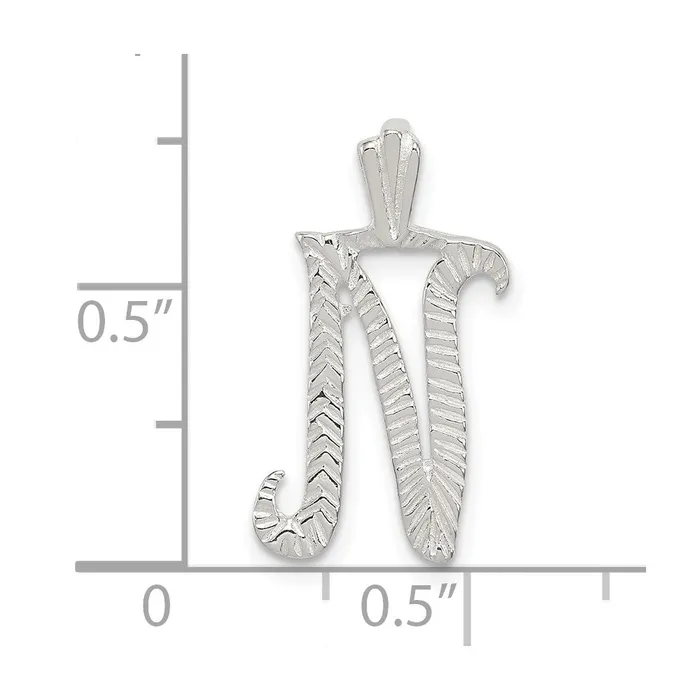 Necklaces TreasureFineJewelers Sterling Silver Polished Textured Letter N Initial Chain Slide