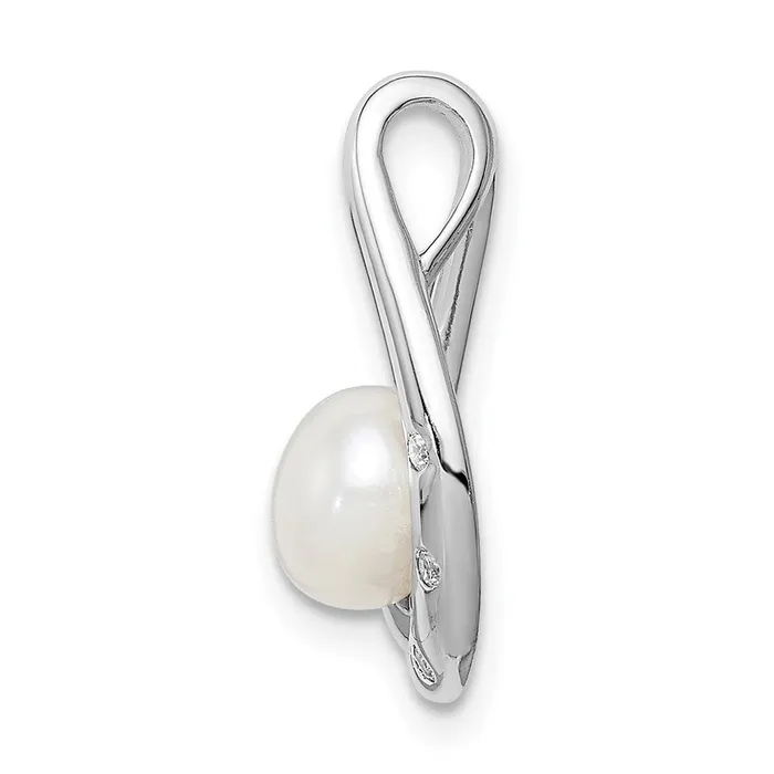 Necklaces TreasureFineJewelers Sterling Silver Rhodiumplated CZ 67mm FWC Pearl Teardrop Chain Slide