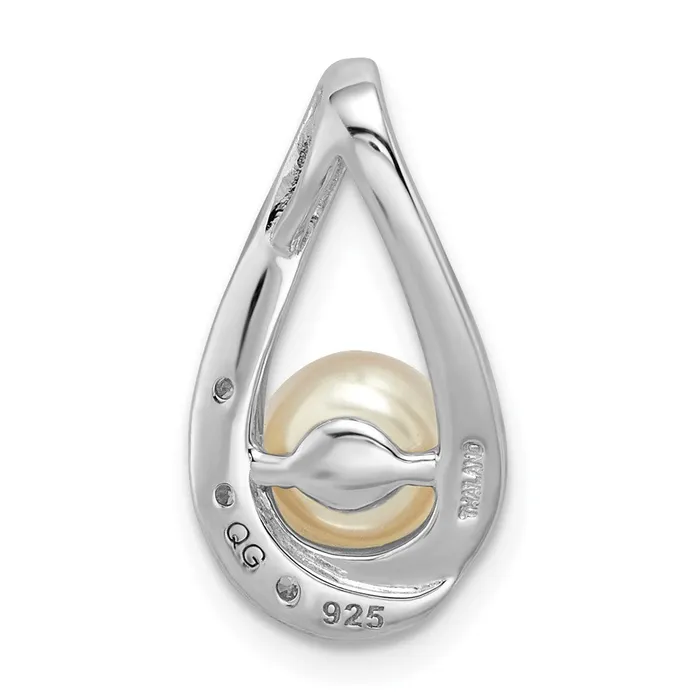 Necklaces TreasureFineJewelers Sterling Silver Rhodiumplated CZ 67mm FWC Pearl Teardrop Chain Slide