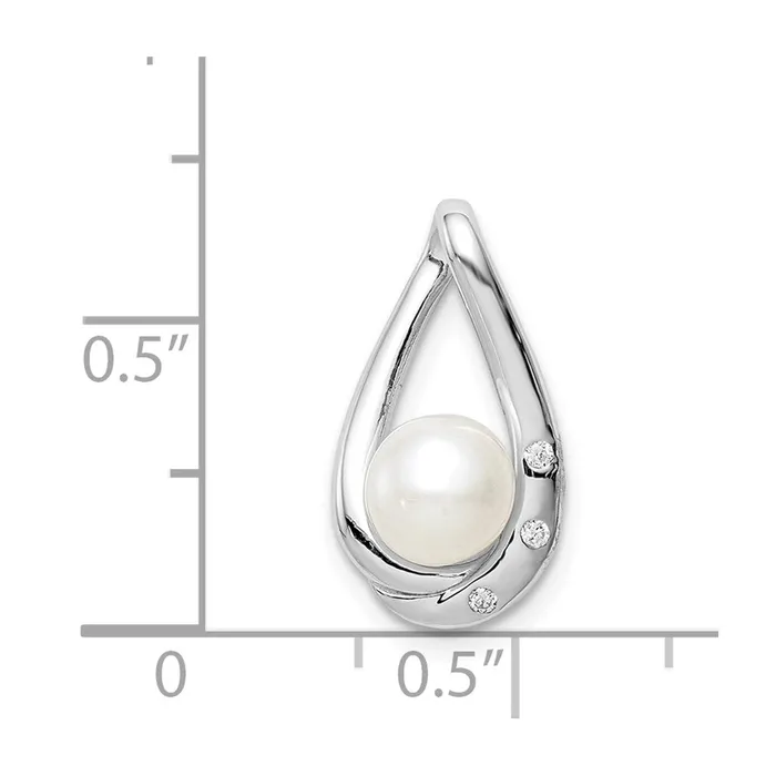 Necklaces TreasureFineJewelers Sterling Silver Rhodiumplated CZ 67mm FWC Pearl Teardrop Chain Slide