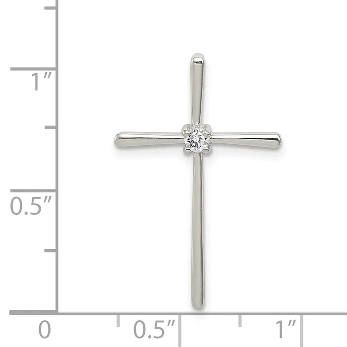 Necklaces TreasureFineJewelers Sterling Silver Rhodiumplated CZ Cross Slide Pendant