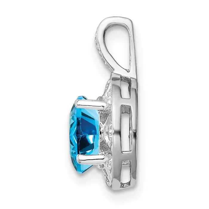 Necklaces TreasureFineJewelers Sterling Silver Rhodiumplated Diam Blue Topaz Pendant