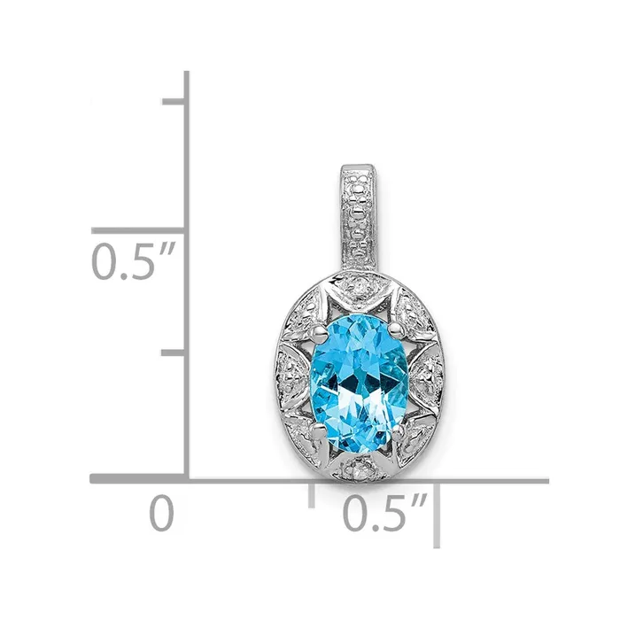 Necklaces TreasureFineJewelers Sterling Silver Rhodiumplated Diam Blue Topaz Pendant