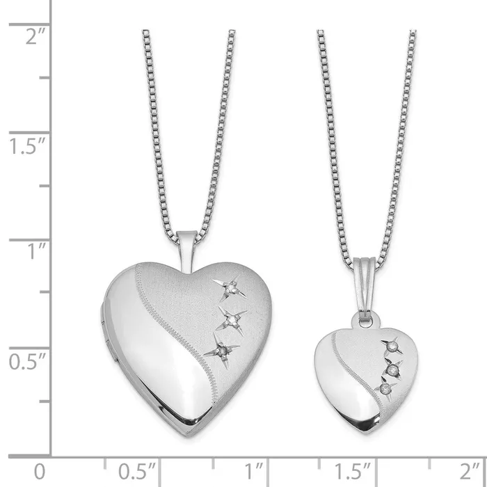 Necklaces TreasureFineJewelers Sterling Silver Rhodiumplated Diamond Polished Satin Heart 18in Locket Necklace 14in Pendant Necklace Set