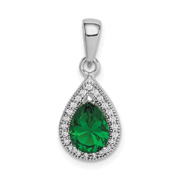 Necklaces TreasureFineJewelers Sterling Silver Rhodium Plated Green and Clear CZ Pendant Necklaces TreasureFineJewelers Sterling Silver Rhodium Plated Green and Clear CZ Pendant
