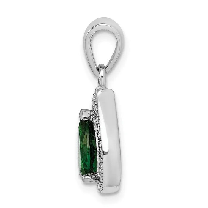 Necklaces TreasureFineJewelers Sterling Silver Rhodium Plated Green and Clear CZ Pendant